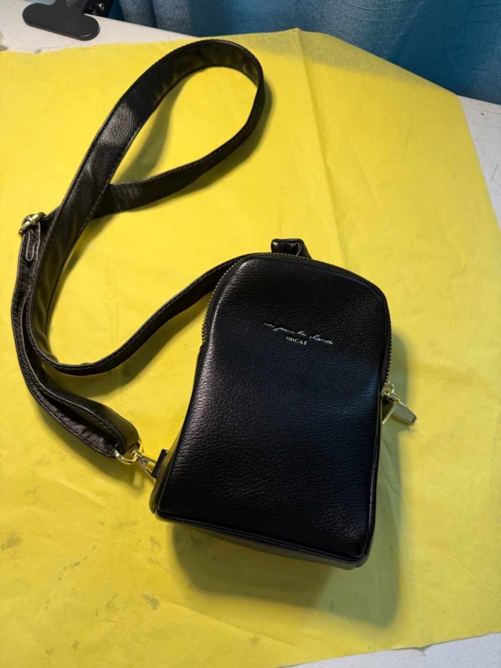 Black Leather Crossbody Sling Bag - Unbranded